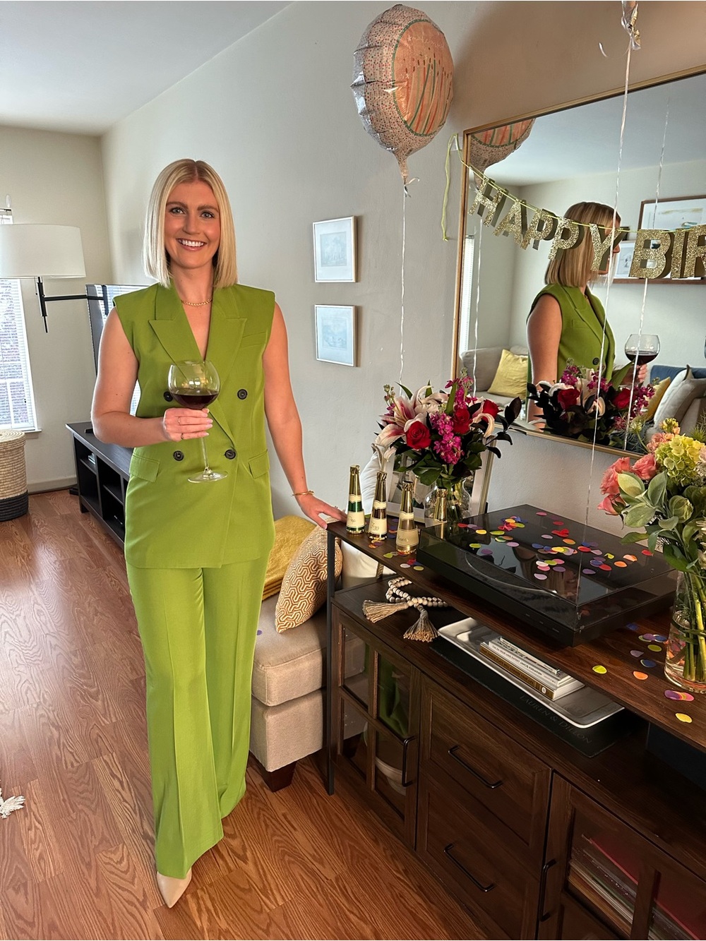 Zara Lime Green Sleeveless Double-Breasted Suit Trousers